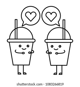 couple milkshake with speech bubble and heart kawaii character