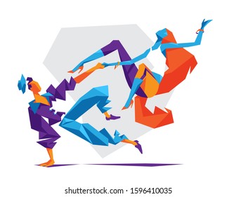 Couple of modern freestyle female and male dancers - Vector