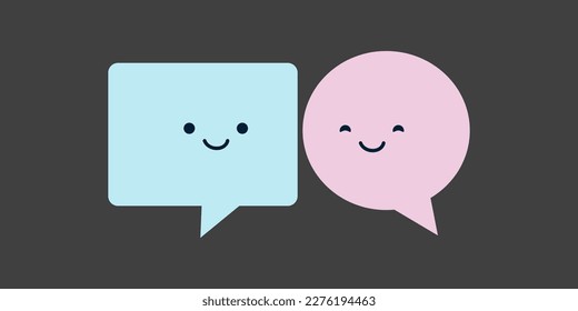 Couple of Modern Style Minimalist Colored Speech Bubbles with Smiling Faces on Dark Background - Vector Illustration, Design for Web, Apps and Social Media