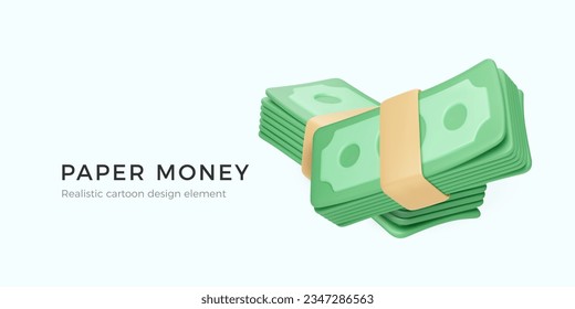 Couple money packs. 3D realistic paper dollar pack. Money management and financial savings. Vector illustration