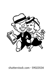 Couple With Money - Retro Clip Art