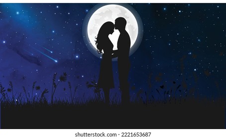 couple in moon light having a wonderful night in the moon light
