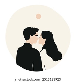 Couple Moon Portrait. Flat Vector Illustration