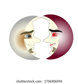 pareja Luna con el estilo del diseño de la cara a la izquierda. Ilustración vectorial.