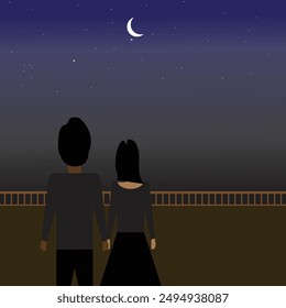 Couple Moonlight night vector art