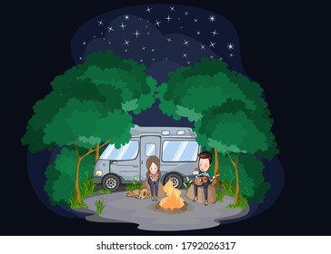 Couple With Motorhome Camping In The Jungle