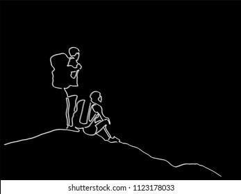 Couple of mountaineers line drawing, vector illustration design. Outdoor sports collection.