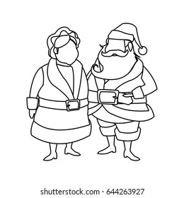 Couple Mr And Mrs Santa Claus Characters Outline