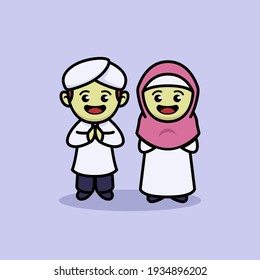 Couple muslim cute illustration design