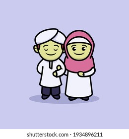 Couple muslim cute illustration design