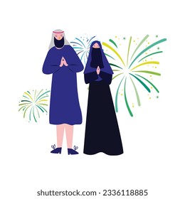 couple muslim faith religion wear headdress and hijab black color fashion style clothing dress