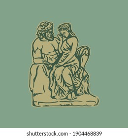 Couple mythology badge vintage illustration