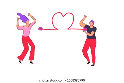 couple negotiation or communication with yarn, background vector