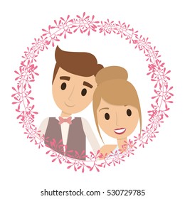 Couple of newlyweds frame decorative vector illustration design