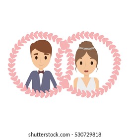 Couple of newlyweds frame decorative vector illustration design
