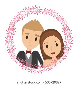 Couple of newlyweds frame decorative vector illustration design
