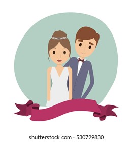 Couple of newlyweds frame decorative vector illustration design