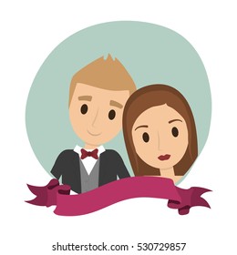 Couple of newlyweds frame decorative vector illustration design