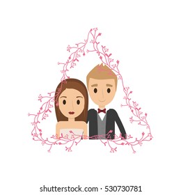 Couple of newlyweds frame decorative vector illustration design