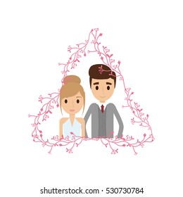 Couple of newlyweds frame decorative vector illustration design