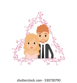 Couple of newlyweds frame decorative vector illustration design