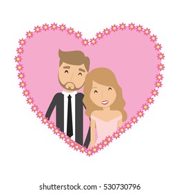 Couple of newlyweds frame decorative vector illustration design