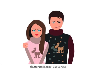 Couple in nice pullovers with deers