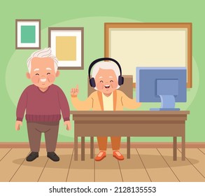 Couple Old Persons Continuing Education