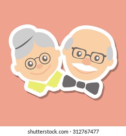 Couple of older people. Grandmother and grandfather. Vector illustration greeting.