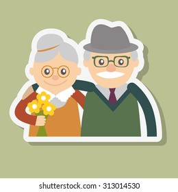 Couple of older people. Grandmother and grandfather. Vector illustration greeting.