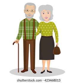 Couple of older people. Grandmother and grandfather. Vector illustration