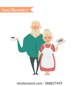 Couple of older people. Grandmother and grandfather. Vector illustration greeting. Lovely elderly couple. happy Grandparents' Day!