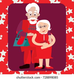 Couple of older people. Grandmother and grandfather. Vector illustration greeting.Abstract couple
