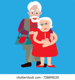 Couple of older people. Grandmother and grandfather. Vector illustration greeting.Abstract couple