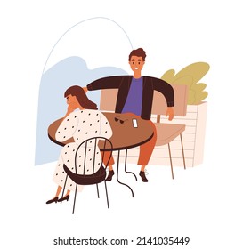 Couple On Bad First Date. Unlucky Uncomfortable Dating With Unpleasant Narcissist. Man, Woman Dont Match. Mismatched People At Failed Rendezvous. Flat Vector Illustration Isolated On White Background