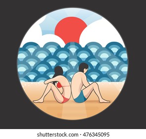 couple on the Beach cartoon vector , man and woman on the Beach