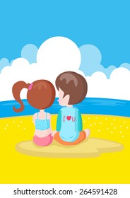 Couple on the beach. Illustration vector design.