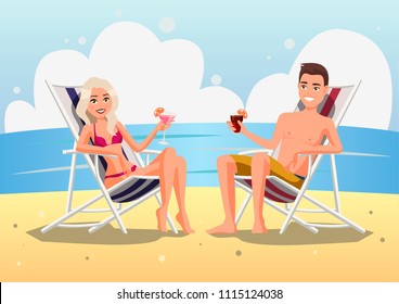 Beach Model Couple Stock Illustrations Images Vectors