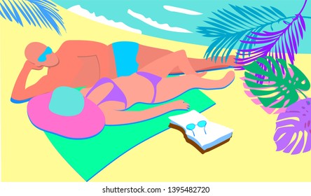 couple on the beach vacation flat design