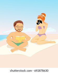 Couple on a beach, vector illustration