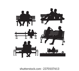 Paar auf einer Bank (EPS), Paar (EPS), Paar auf einer Bank, Silhouette, Paar (EPS)-Bundle (EPS)