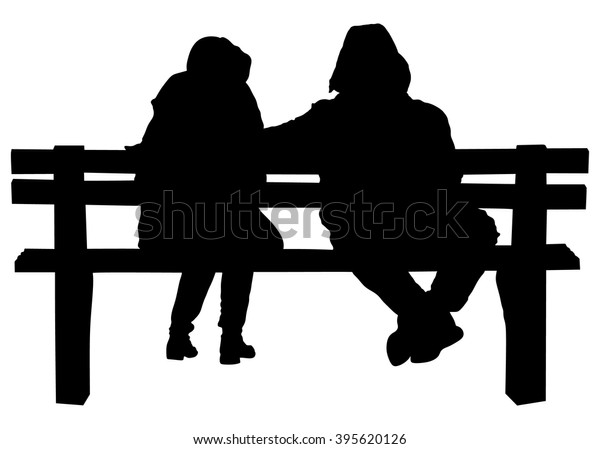 Couple On Bench Two Lovers Sitting Stock Vector (Royalty Free) 395620126