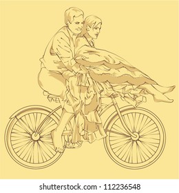 couple on the bicycle wedding card