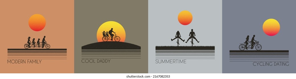 Couple On Bike Tandem. People On Bicycle. Family Travel. Retro T-shirt