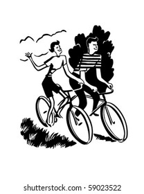 Couple On Bikes - Retro Clip Art