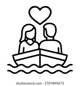 Paar auf einem Boot, Vektorliniensymbol auf weißem Hintergrund, Vektorliniensymbol auf weißem Hintergrund