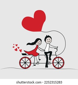 Couple on a bycycle with heart balloon