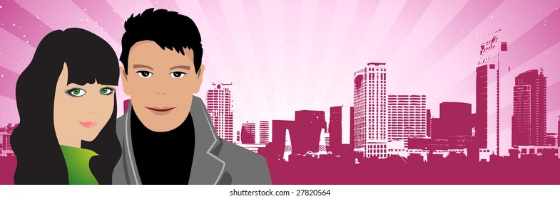 Couple on the cityscape background