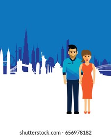couple on a cityscape background