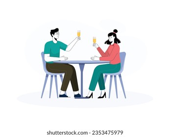couple on a date in a cafe, they are chatting and enjoying the drinks that have been ordered, they are also enjoying the atmosphere in the cafe
flat design, vector illustration